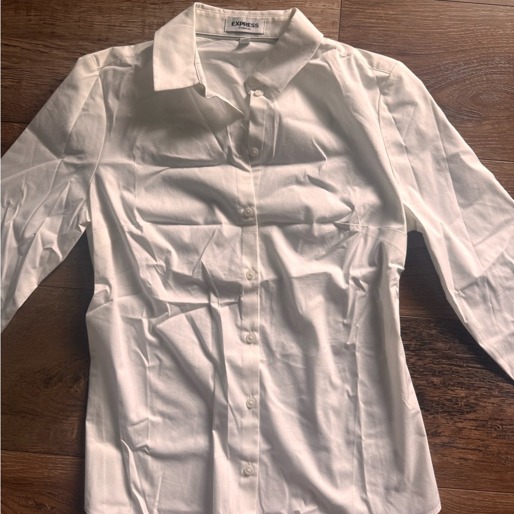 Express Essential White Button-Up Shirt